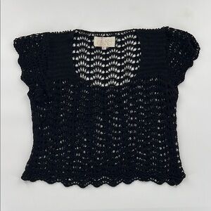 Vintage gold label Cache boho Chic Black Crochet crop Top large